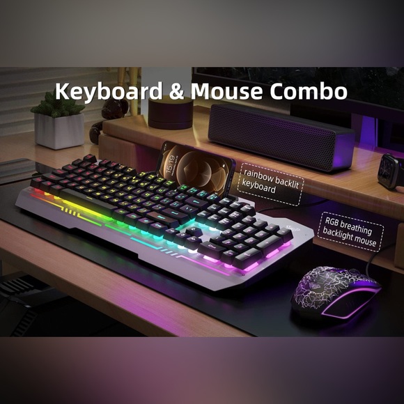 RGB Backlit Gaming Keyboard Mouse Combo, Wired Gaming Set - Picture 4 of 7
